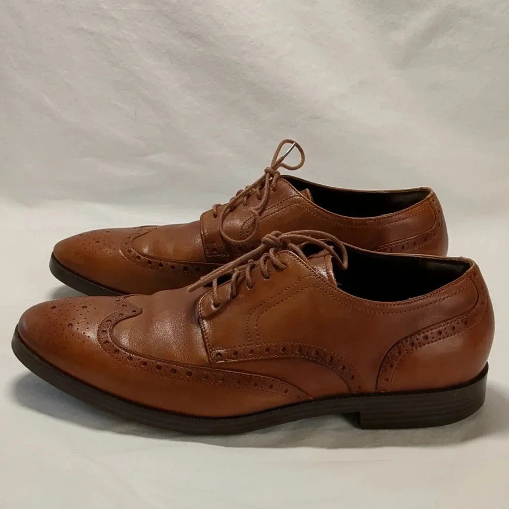 Cole Haan mens grand os wingtip oxford British tan C23795 , size 10M - Picture 5 of 10
